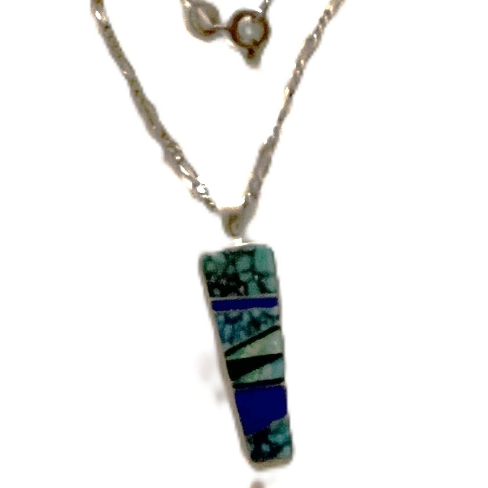 Women's 16 Inch Necklace.W/silver chain & Inlaid Sterling Silver Pendent (N0142)